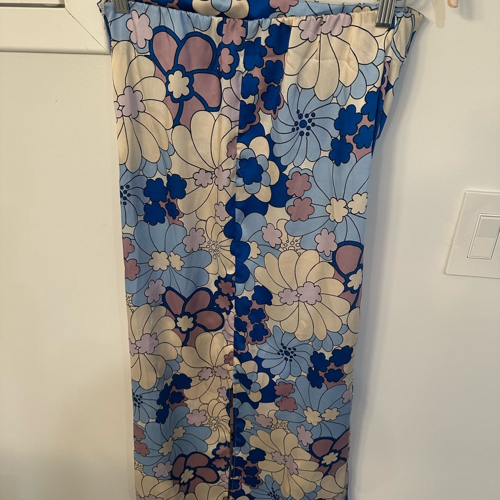 Zara Blue White Pink Floral Strapless Maxi Dress - Picture 9 of 10